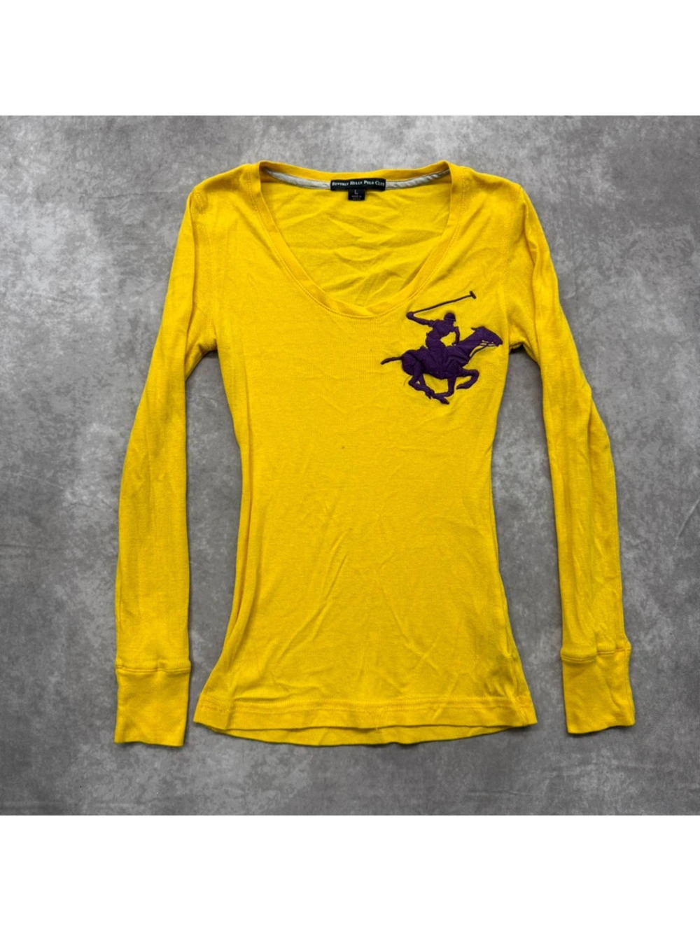 Vintage Y2K Beverly Hills Polo Club Yellow Thermal Long Sleeve Top Large